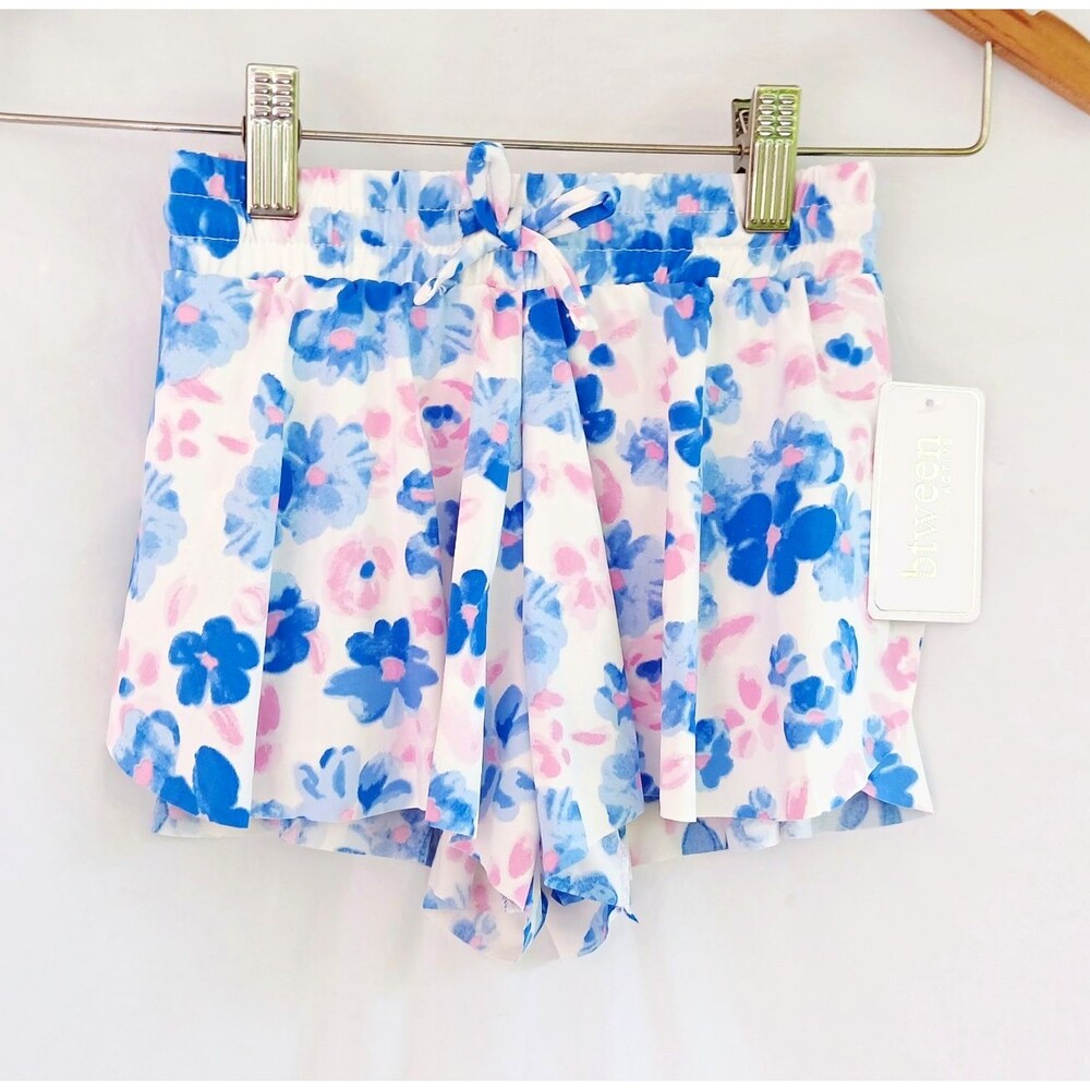 btween active Girls Size 5 Floral Board Shorts Blue Pink White Drawstring